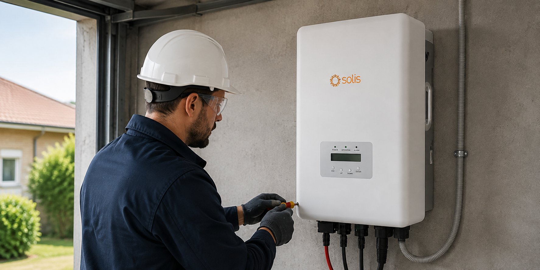 An installer connecting a Solis inverter during installation