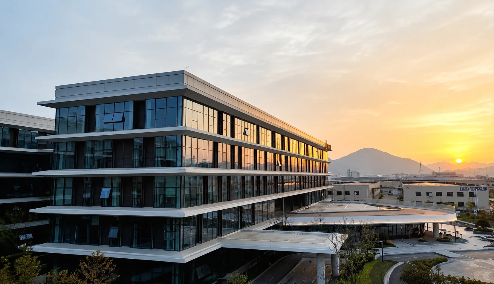 The Ginlong Technologies manufacturing campus at sunset